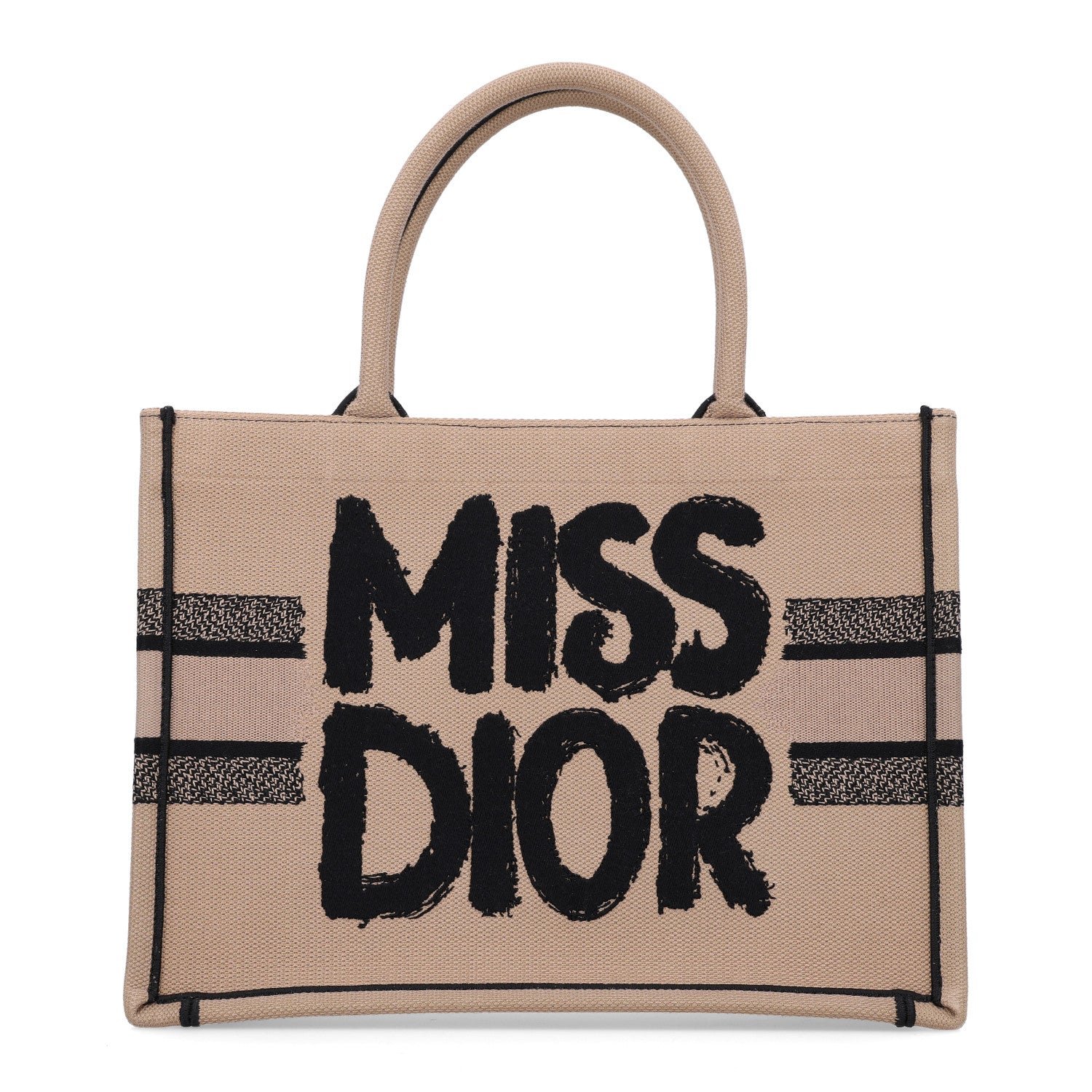Christian Dior Canvas Embroidered Medium Miss Dior Graffiti Book Tote Beige