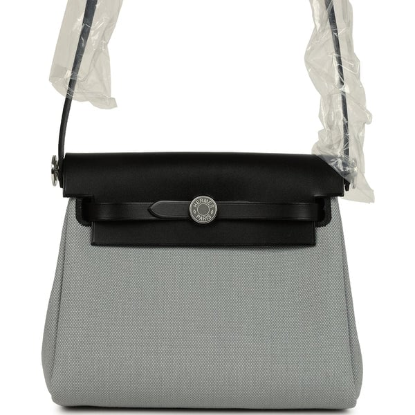 Hermes Hermes Herbag Zip 20 Mini Gris Pantin Toile Militaire Canvas and Black Vache Hunter Palladium Hardware