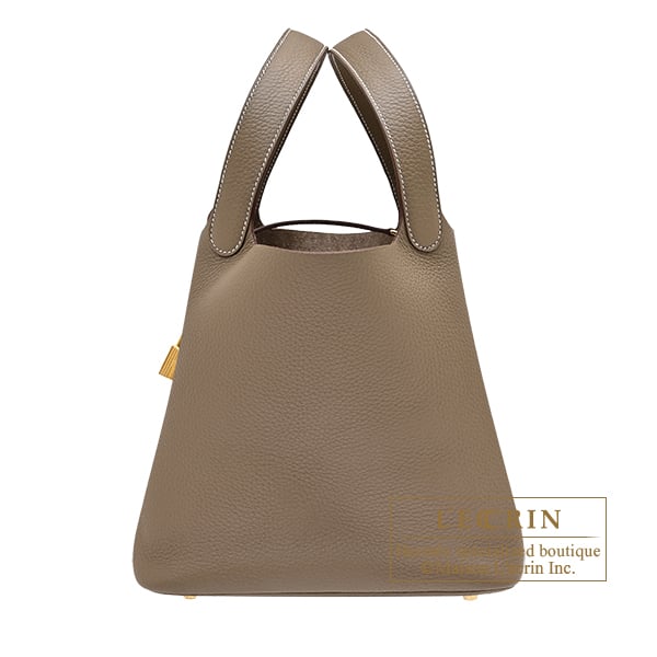 Hermes Picotin Lock bag 22/MM Etoupe grey Clemence leather Gold hardware
