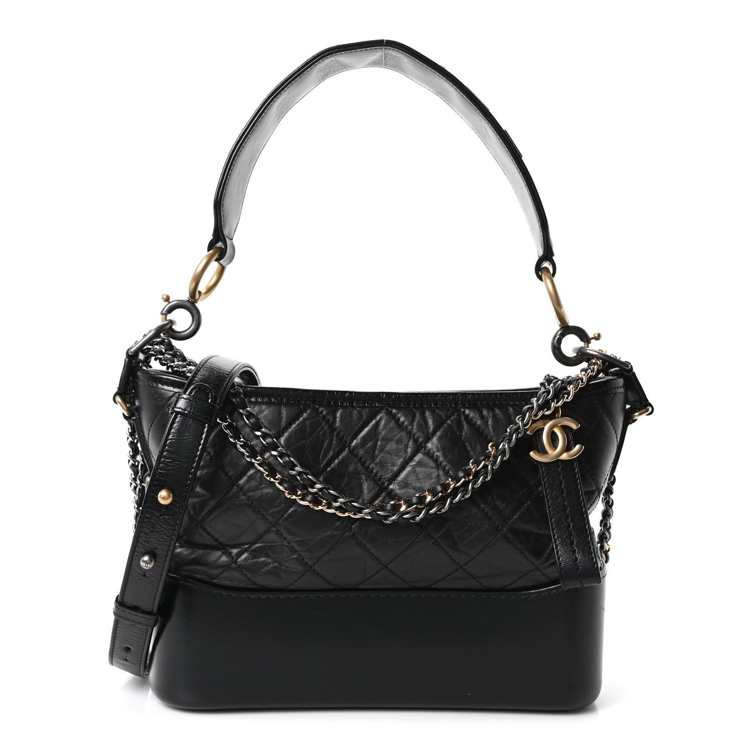 Chanel Aged Calfskin Quilted Small Gabrielle Logo Hobo Black