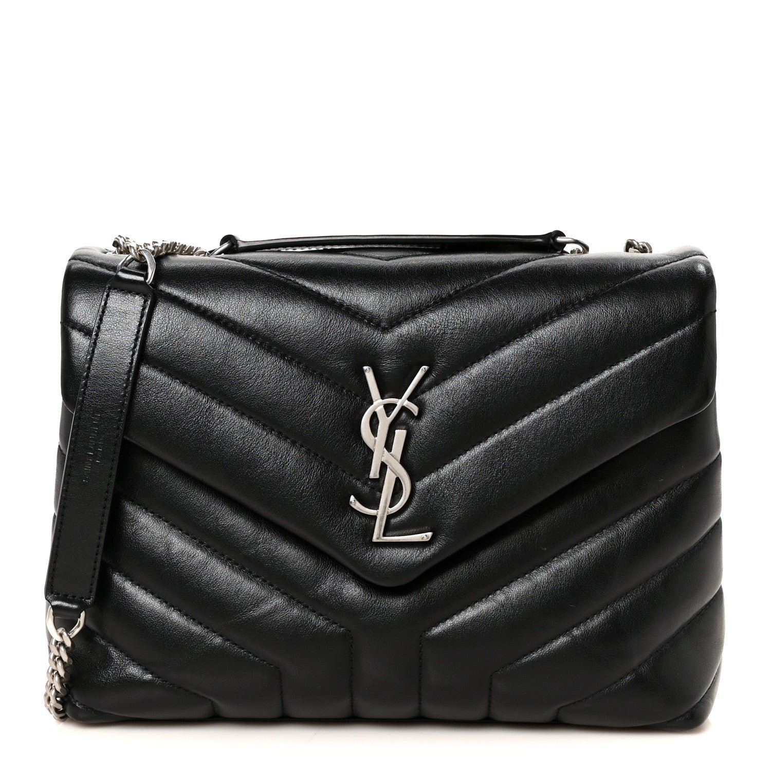 Saint Laurent Calfskin Y Quilted Monogram Small Loulou Crossbody Bag Black