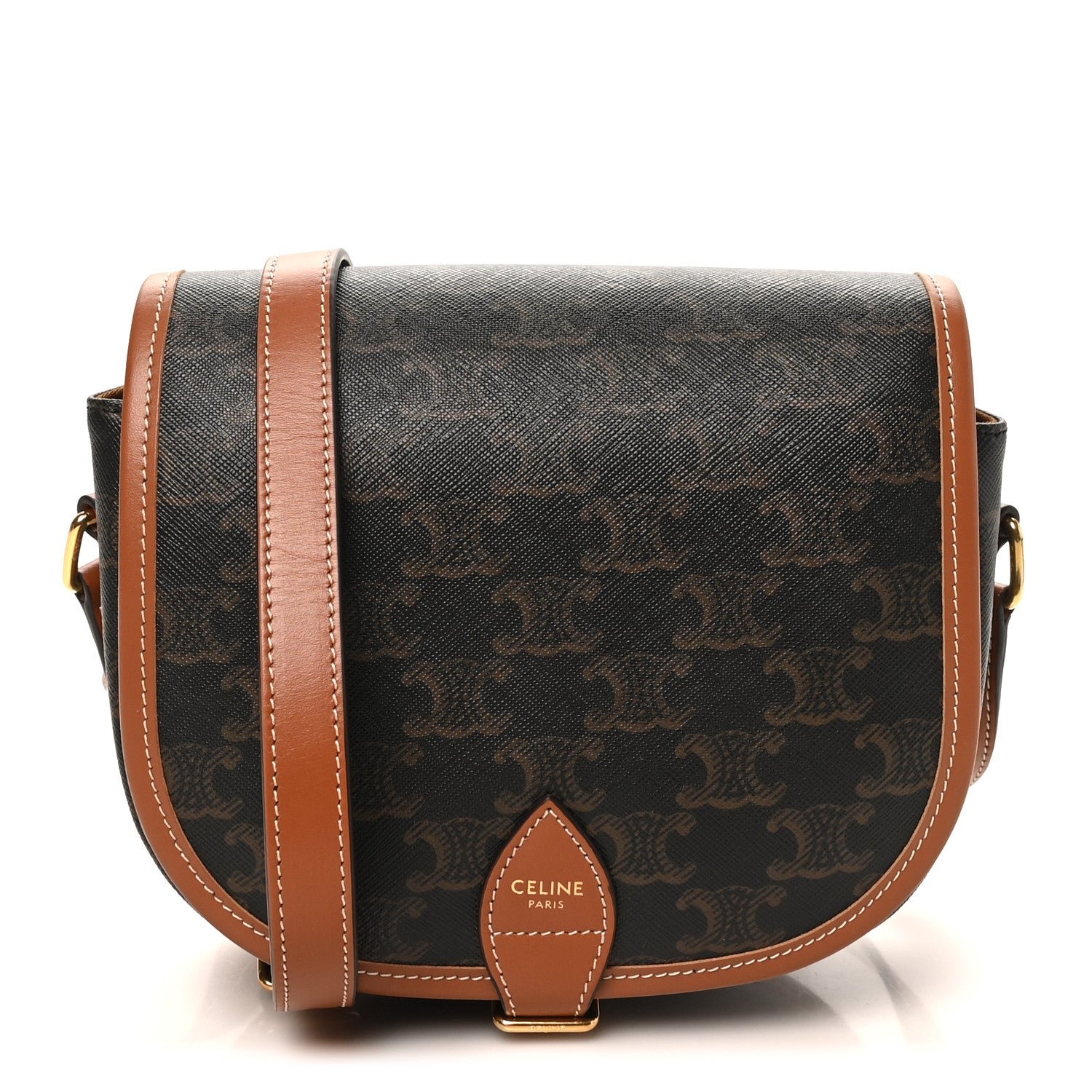 Celine Triomphe Canvas Medium Folco Bag Tan