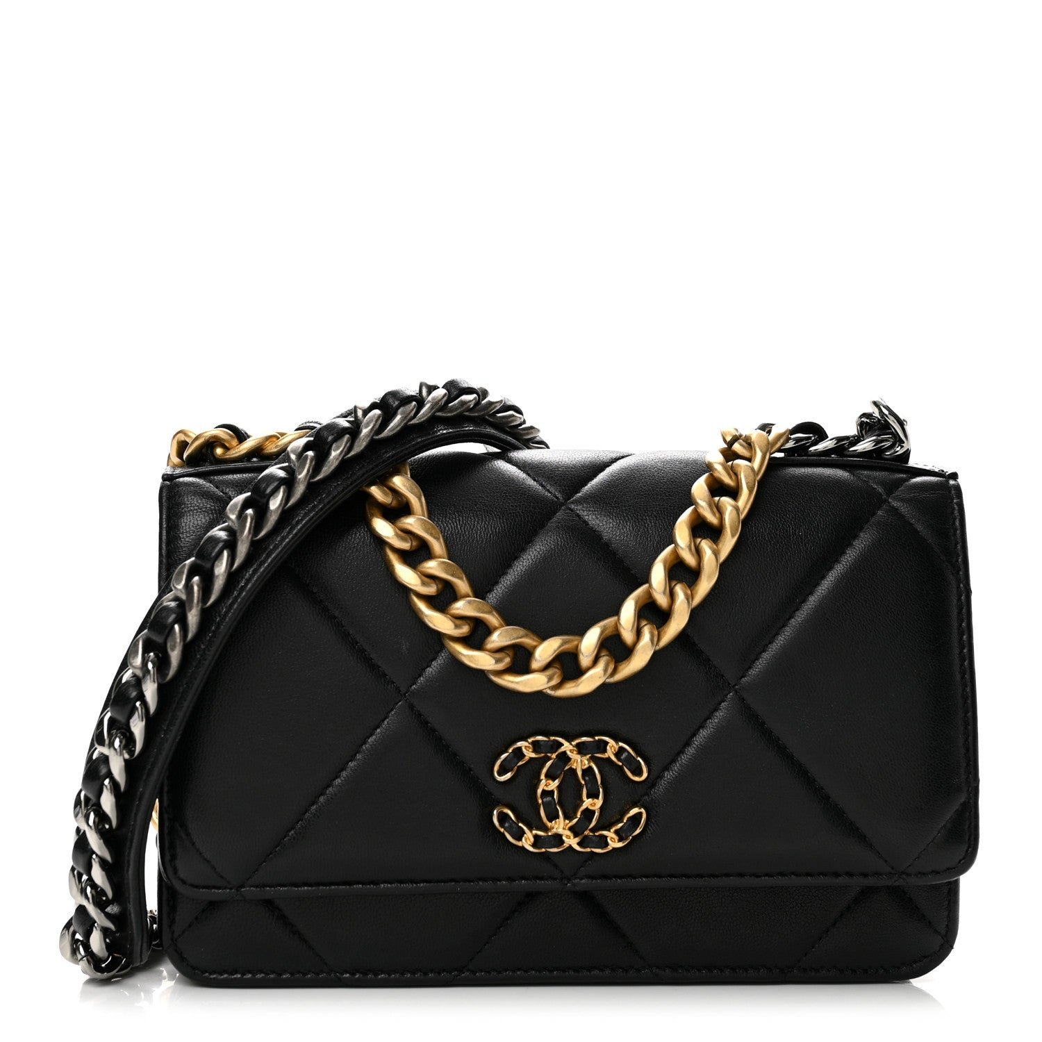 Chanel Lambskin Quilted Chanel 19 Wallet On Chain WOC Black
