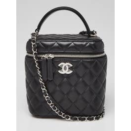Chanel Black Quilted Lambskin Leather Top Handle Vanity Case Bag