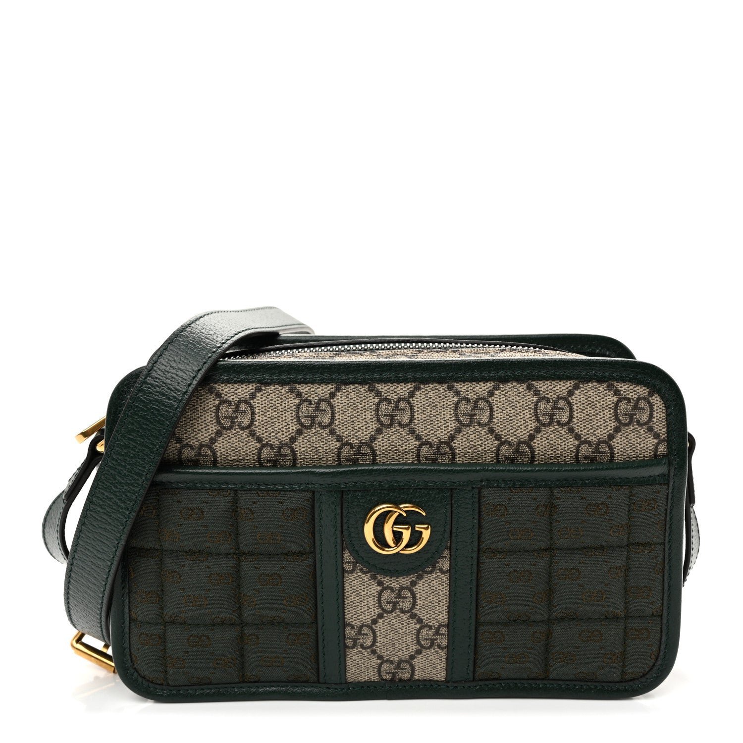 Gucci Monogram GG Mignon Textured Dollar Calfskin GG Supreme Monogram Quilted Mini GG Shoulder Bag Green Beige Ebony