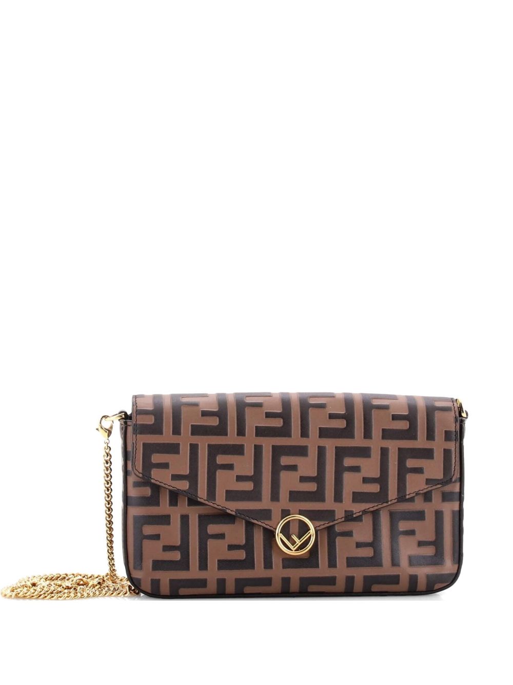 F is Fendi Envelope on Chain Zucca Embossed Leather clutch bag