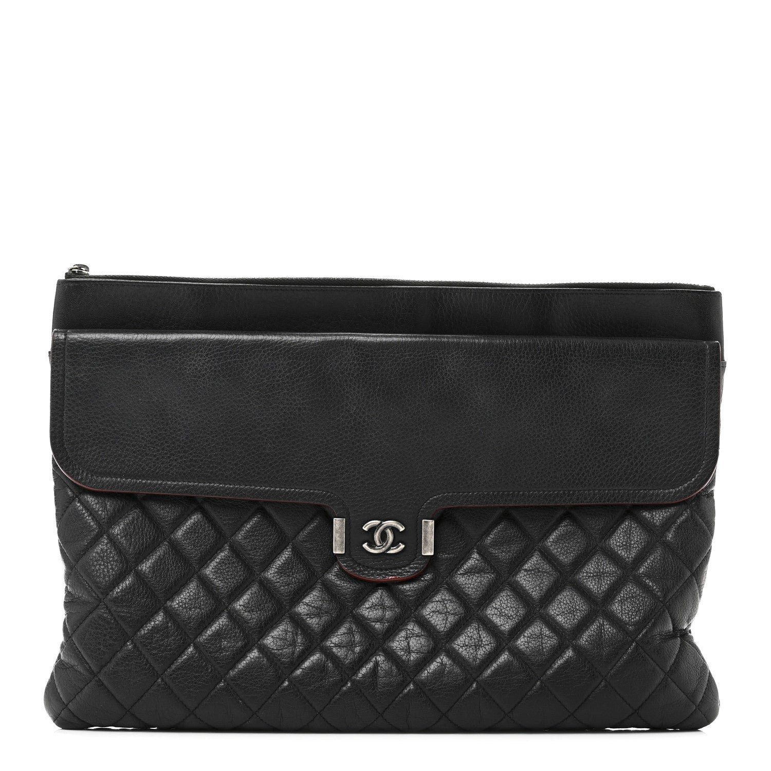 Chanel Grained Calfskin Quilted Large Archi Chic Cosmetic Case Navy