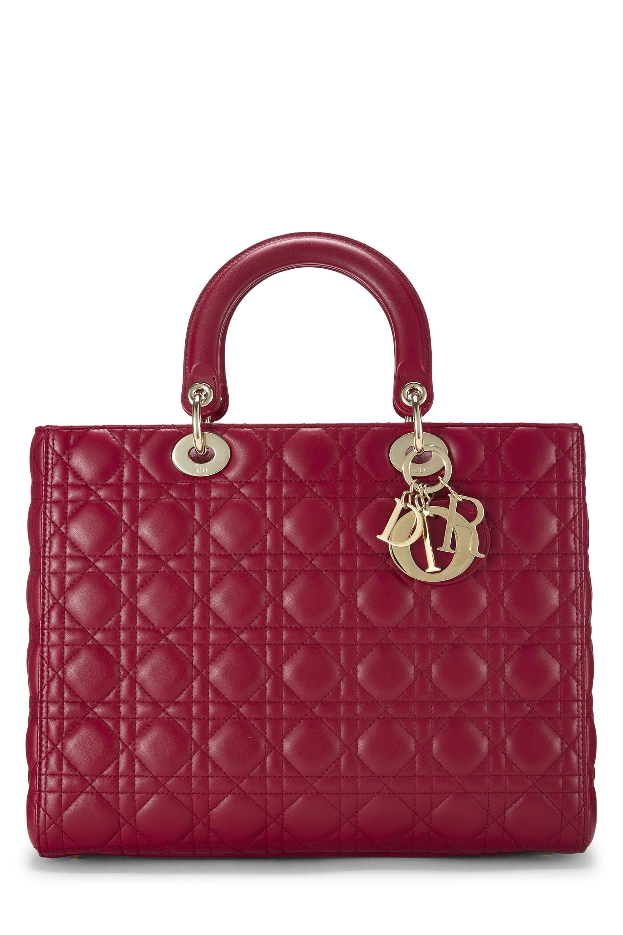 Red Cannage Quilted Lambskin Lady Dior Large
