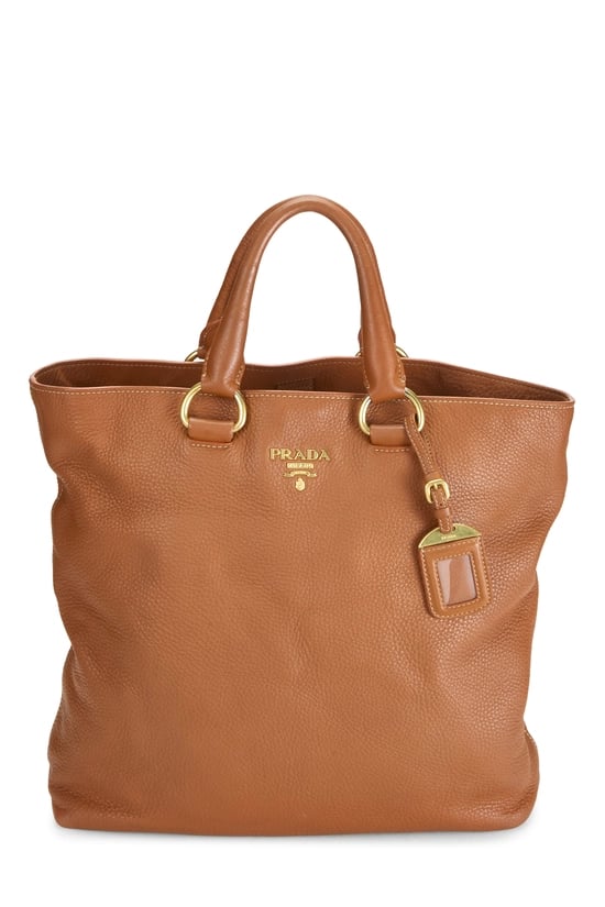 Orange Vitello Daino Shopping Tote Large