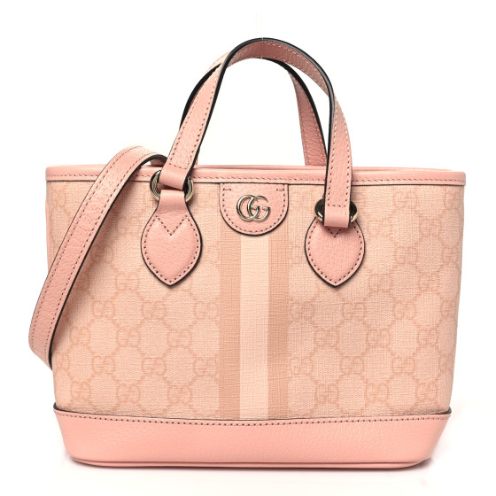 Gucci GG Supreme Monogram Textured Dollar Calfskin Mini Ophidia Shoulder Tote Bag Rose Pink