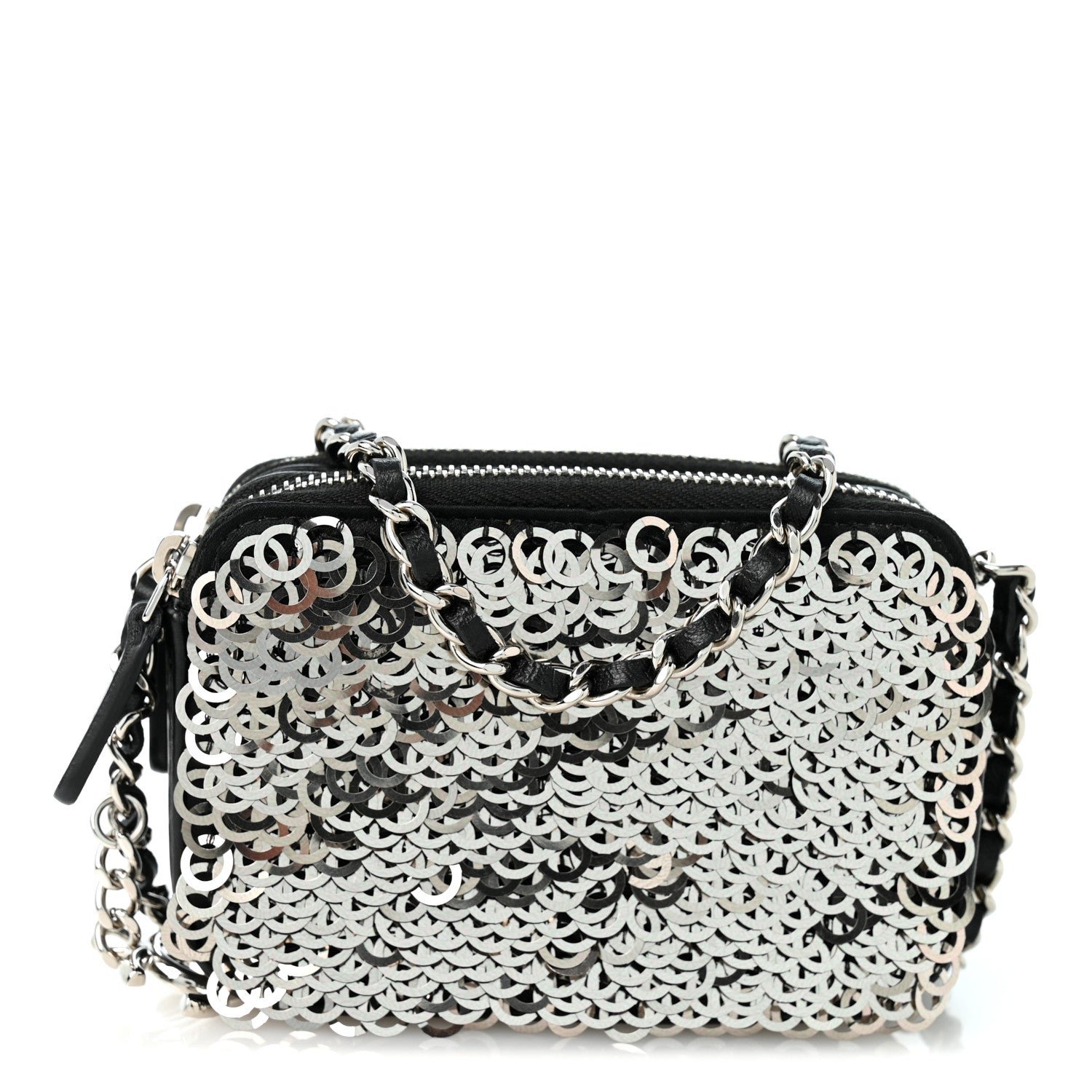 Chanel Sequin Lambskin Summer Night Clutch With Chain  Black Silver