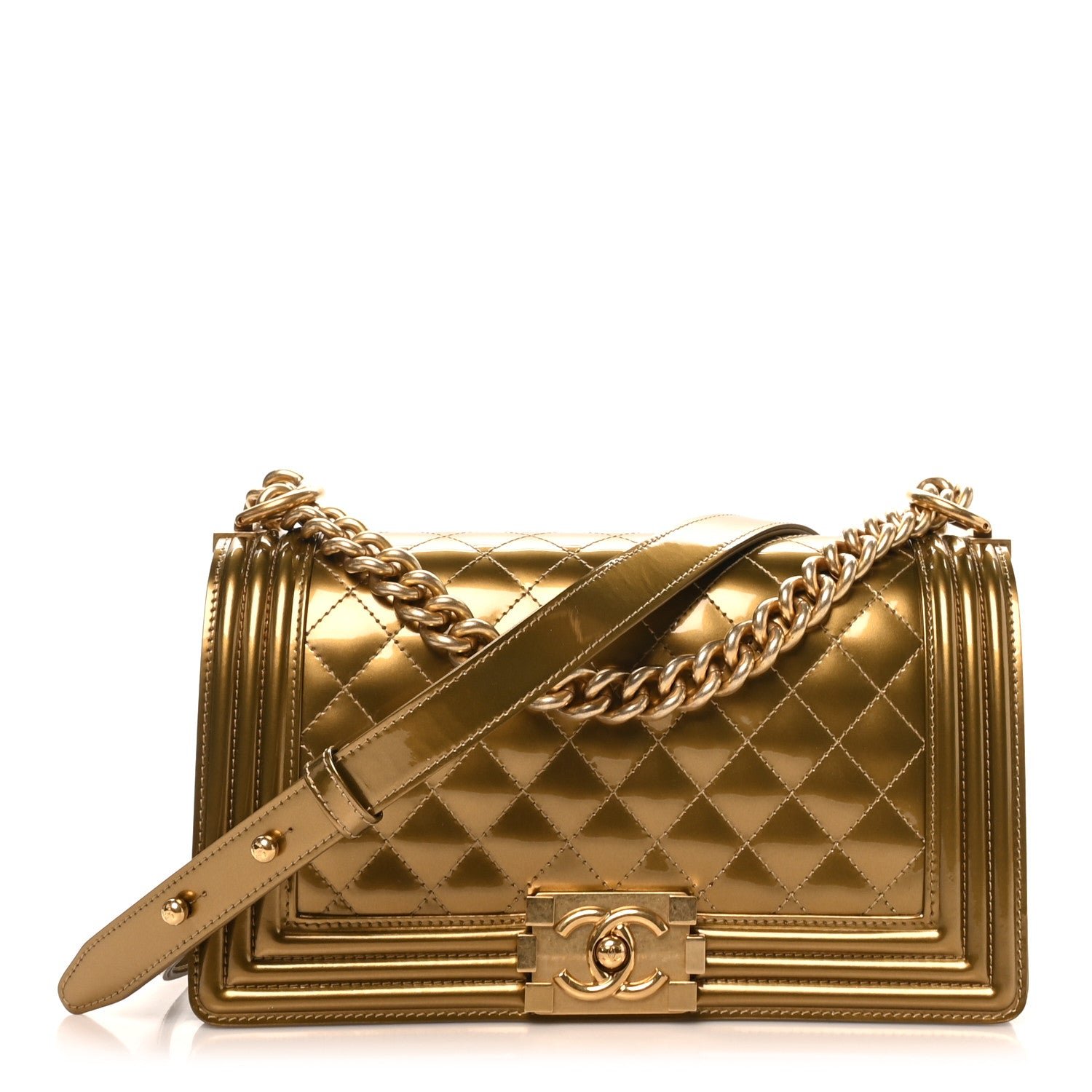 Chanel Metallic Patent Calfskin Quilted Medium Boy Flap Gold