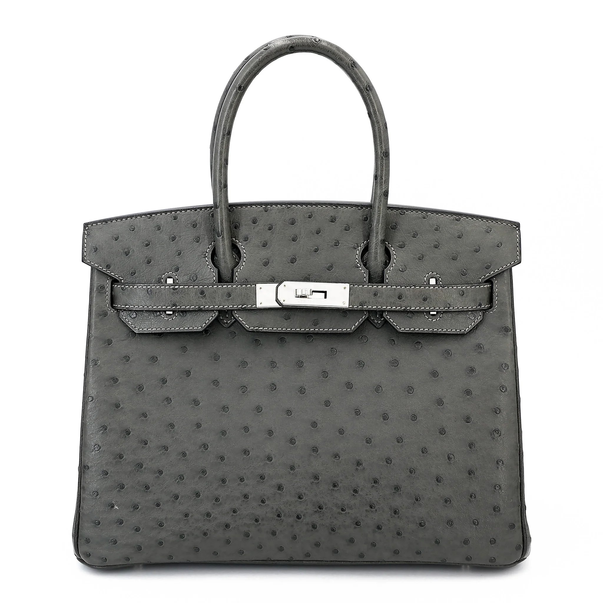 Hermes Excellent ( Rank SA ) HERMÈS Birkin 30 Graphite (88) Ostrich Palladium hardware Square R (2014)