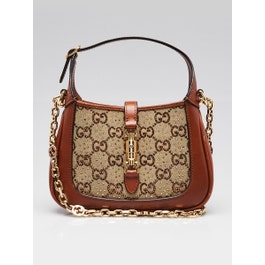 Gucci Brown/Beige Leather and Crystal GG 1961 Mini Jackie Bag