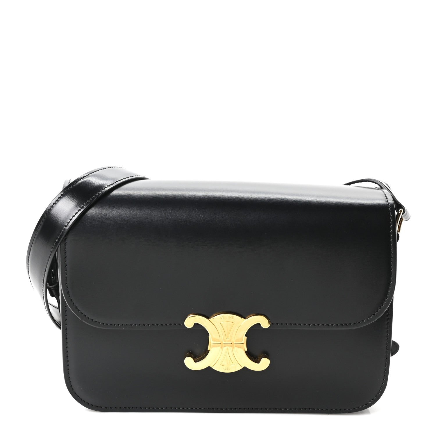Celine Shiny Calfskin Medium Triomphe Black