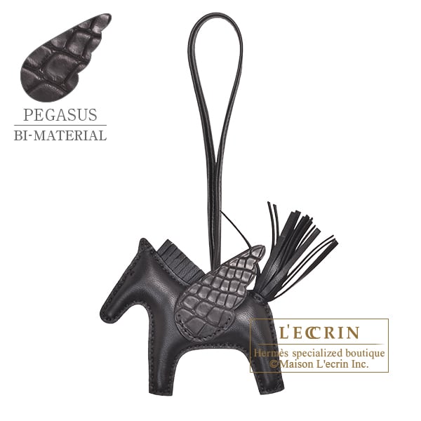 Hermes Rodeo charm Pegasus Touch PM Black Agneau/Matt alligator crocodile skin