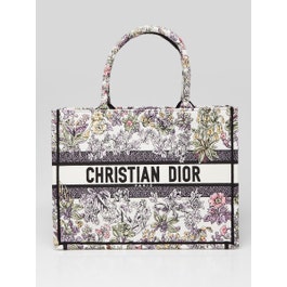 Dior Christian Dior Purple Multicolor Millefiori Embroidery Medium Book Tote Bag