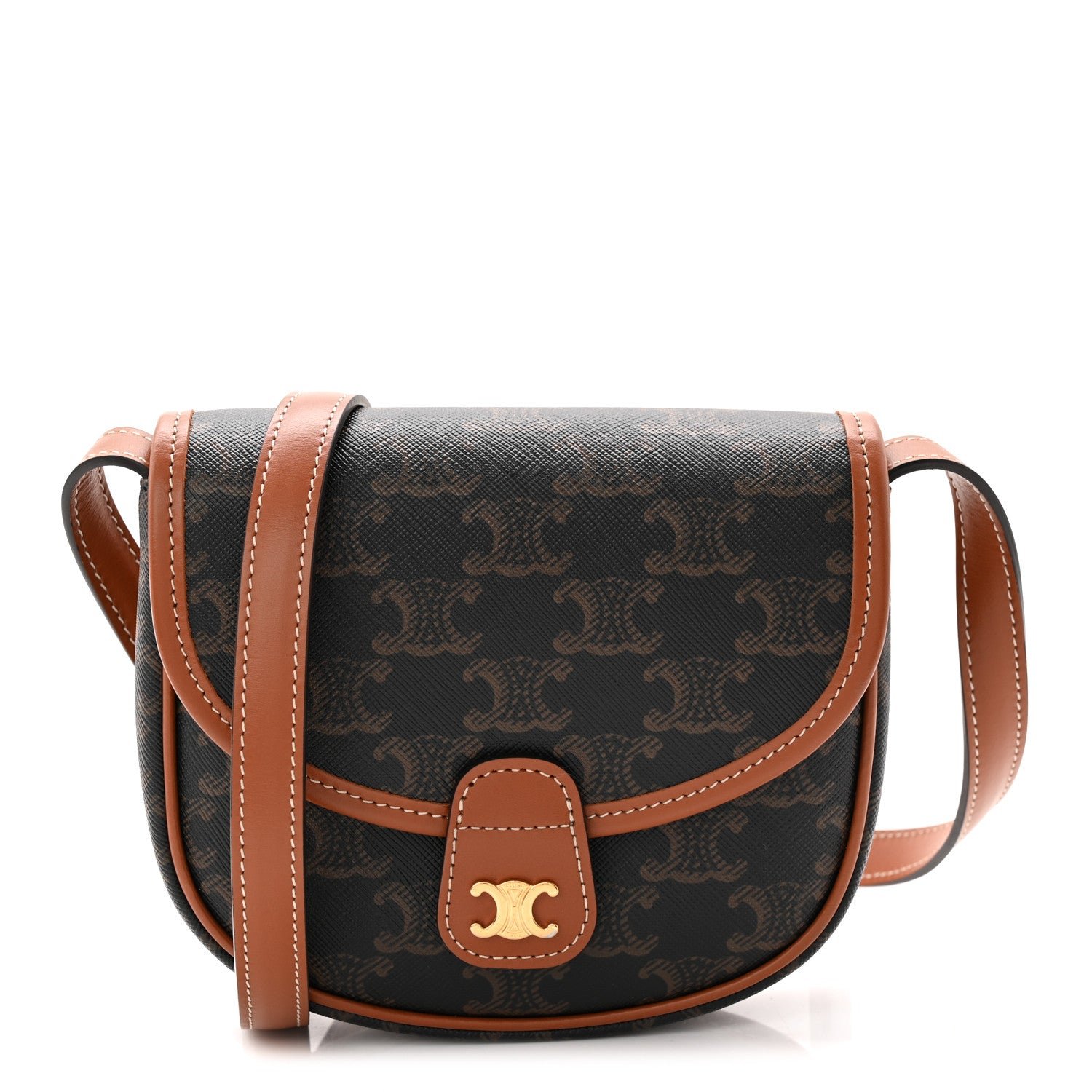 Celine Canvas Calfskin Triomphe Mini Besace Tan