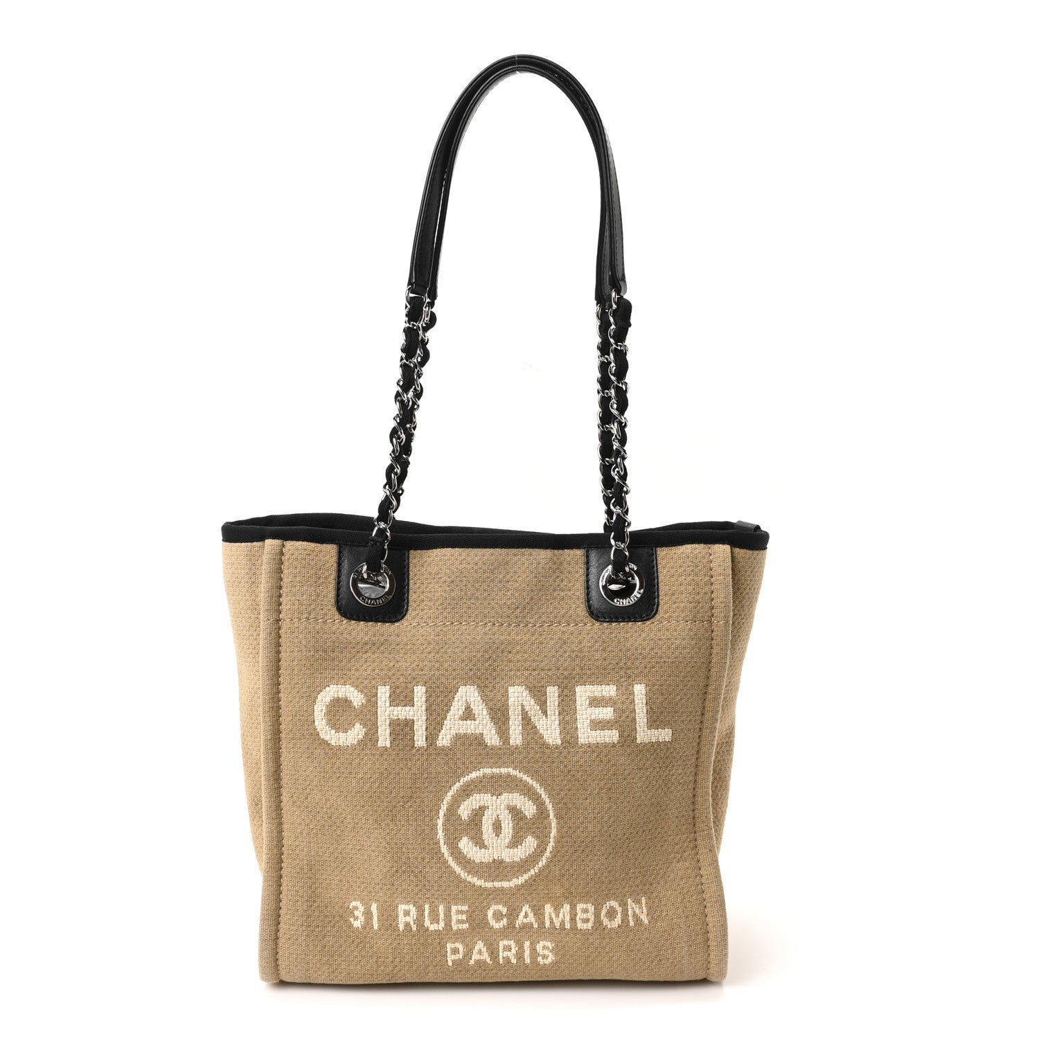 Chanel Canvas Mini Deauville Tote Beige Black