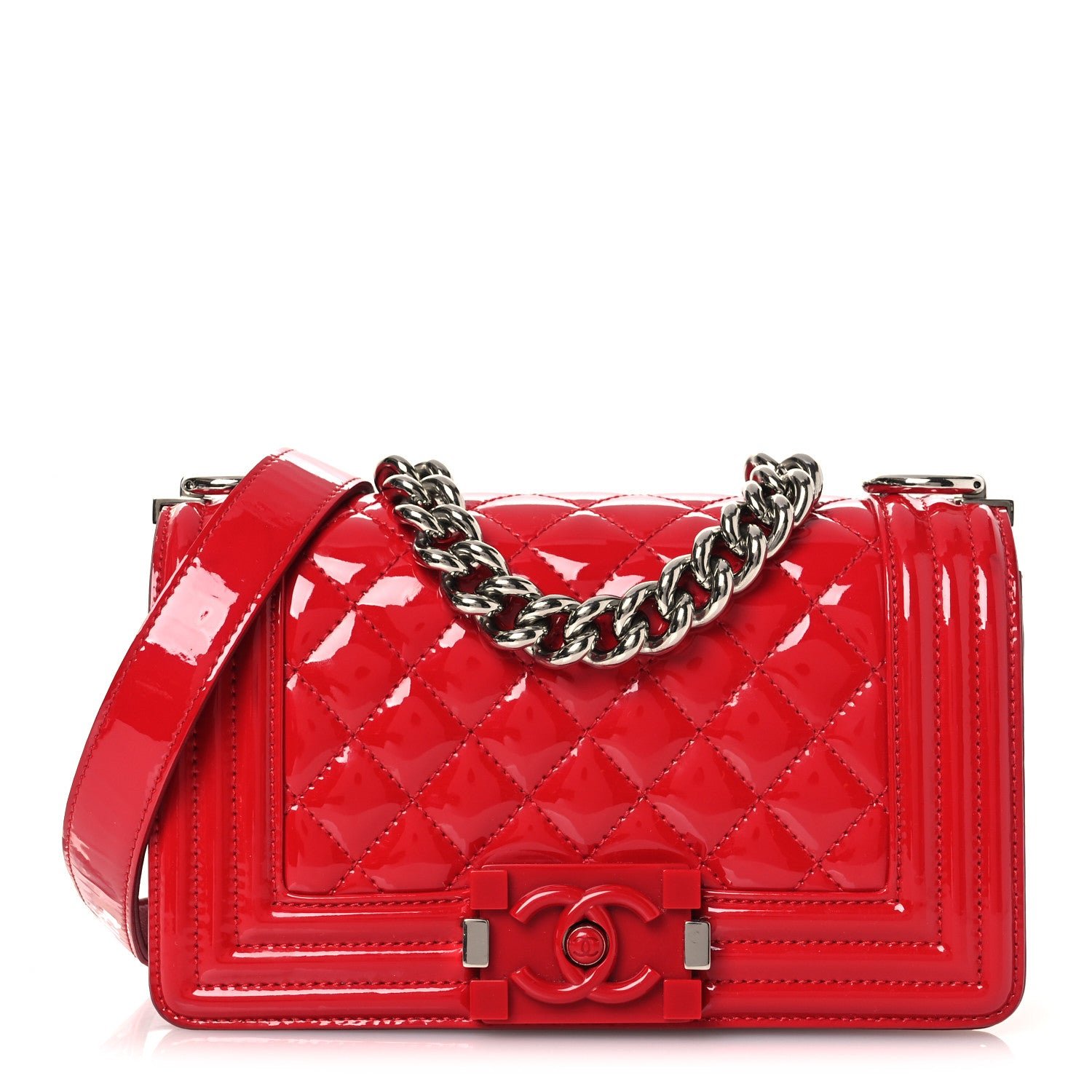 Chanel Patent Calfskin Quilted Small Plexiglass Boy Flap Red