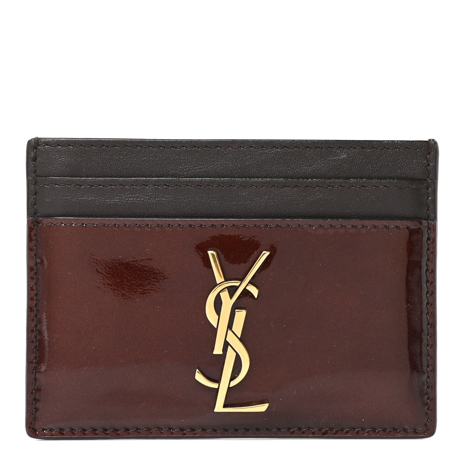 Saint Laurent Patent Calfskin Monogram Credit Card Case Spicy Chocolate