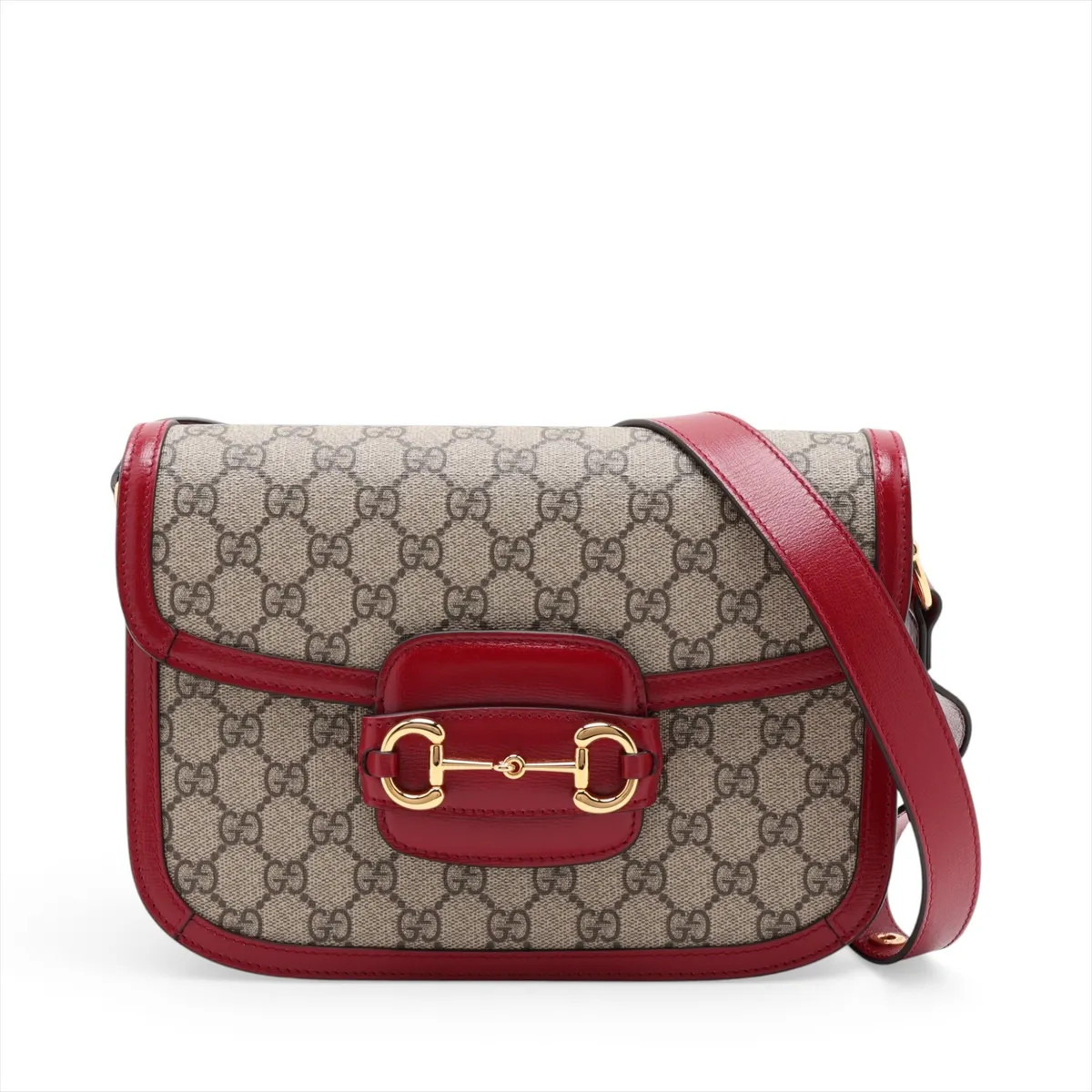 Gucci GG Supreme Horsebit 1955 602204 PVC & leather Shoulder bag Beige x red