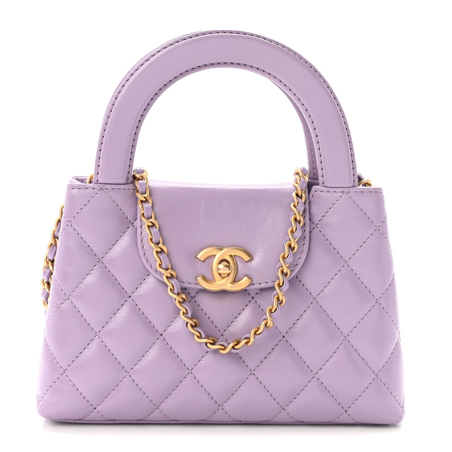 Chanel Shiny Aged Calfskin Quilted Nano Kelly Shopper Lilac