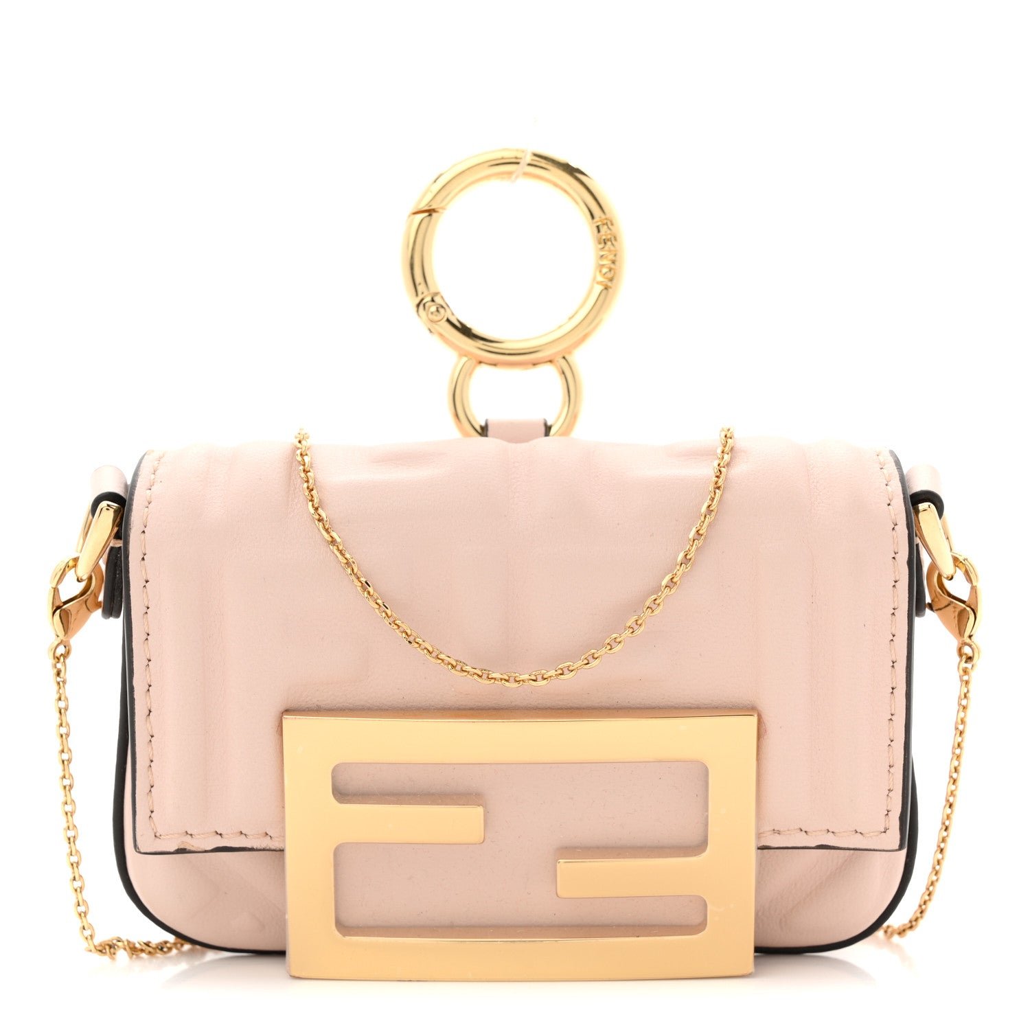 Fendi Fendi Nappa Matisse FF Embossed Nano Maxi Buckle Baguette Charm Rosa Quarzo