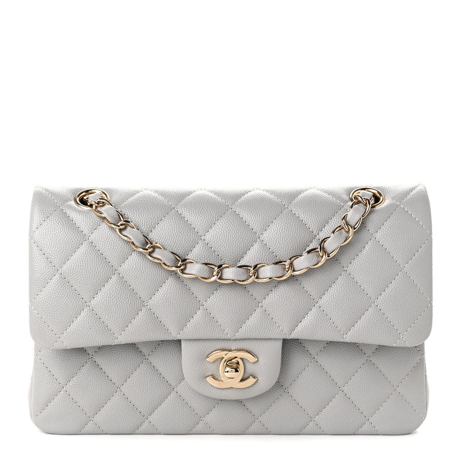 Chanel Caviar Quilted Small Double Flap Grey