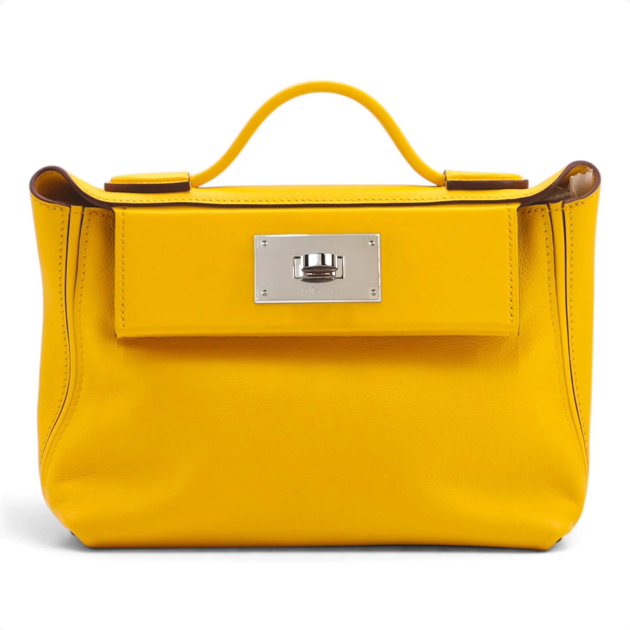 Very Good ( Rank A) HERMÈS 24/24 - 21 mini Jaune Ambre (9D) Evercolor Swift Palladium hardware U (2022)