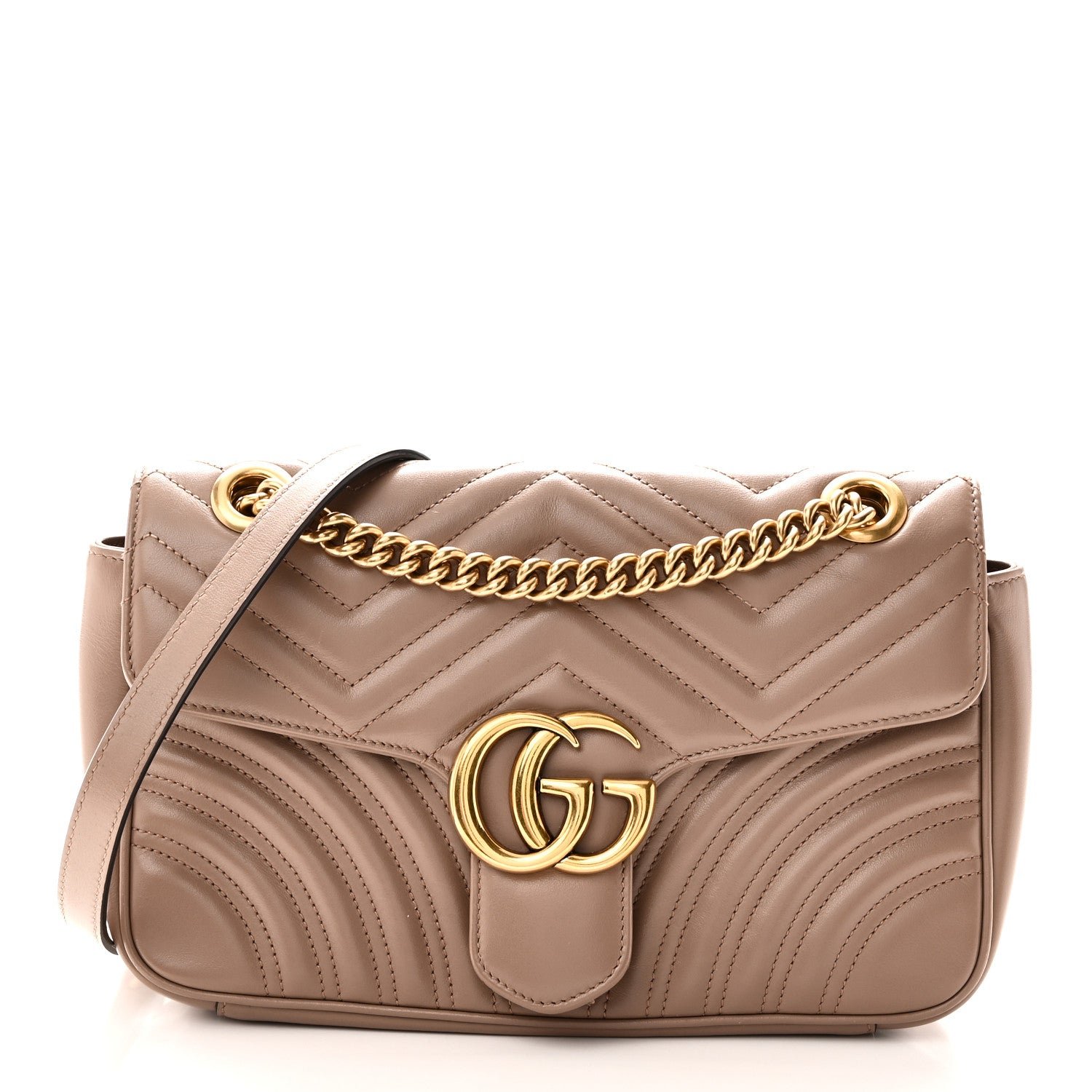 Gucci Calfskin Matelasse Small GG Marmont Shoulder Bag Porcelain Rose