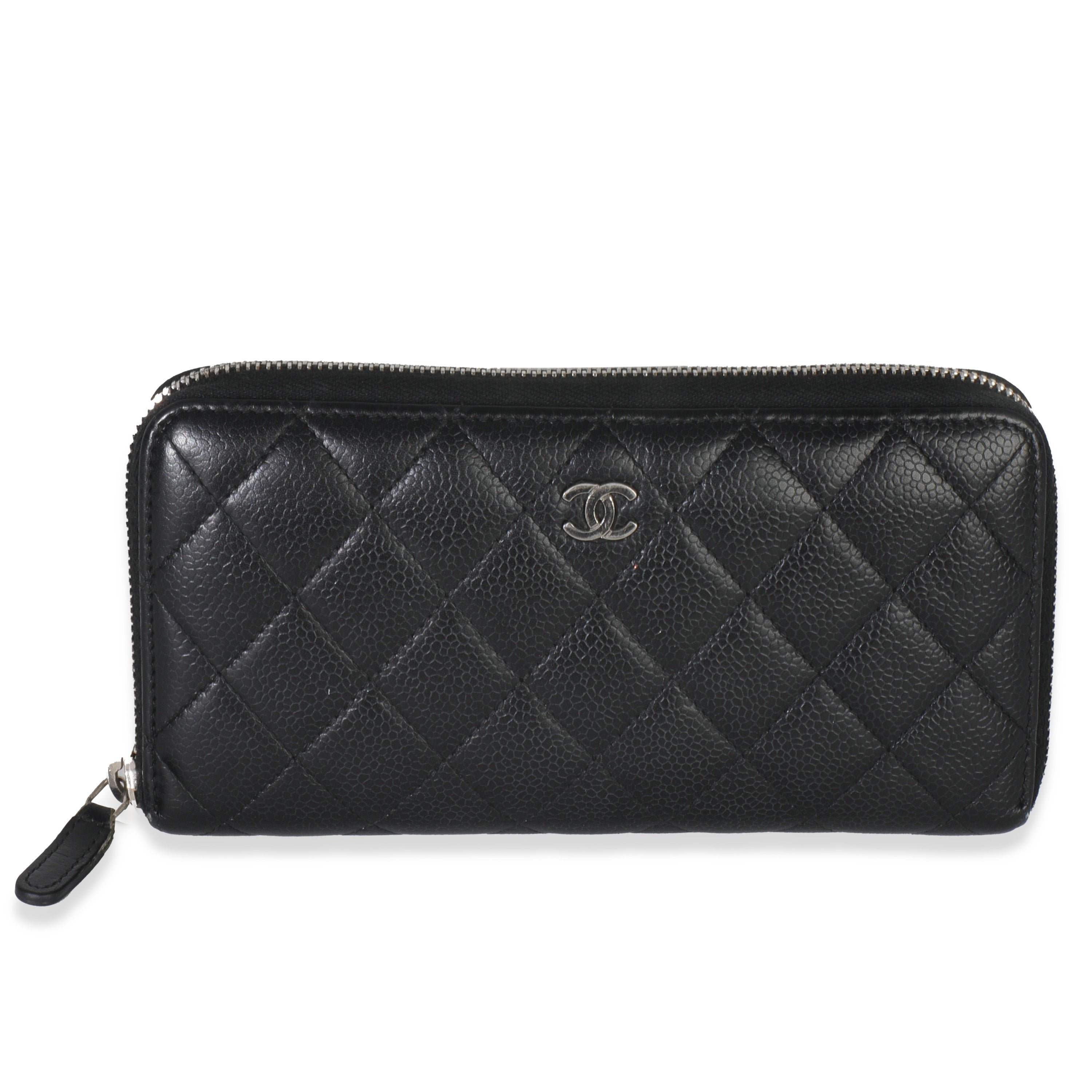 Chanel Black Quilted Caviar Zip Around Wallet