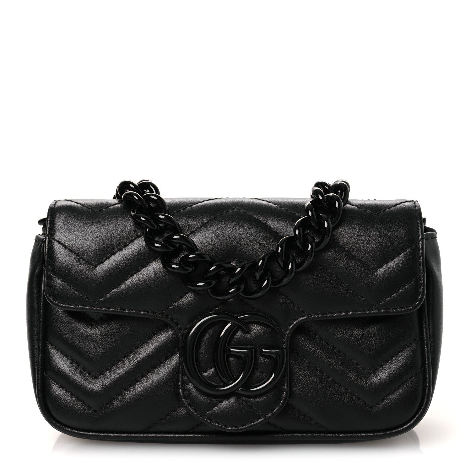 Gucci Calfskin Matelasse Monochrome GG Marmont Chain Belt Bag Black