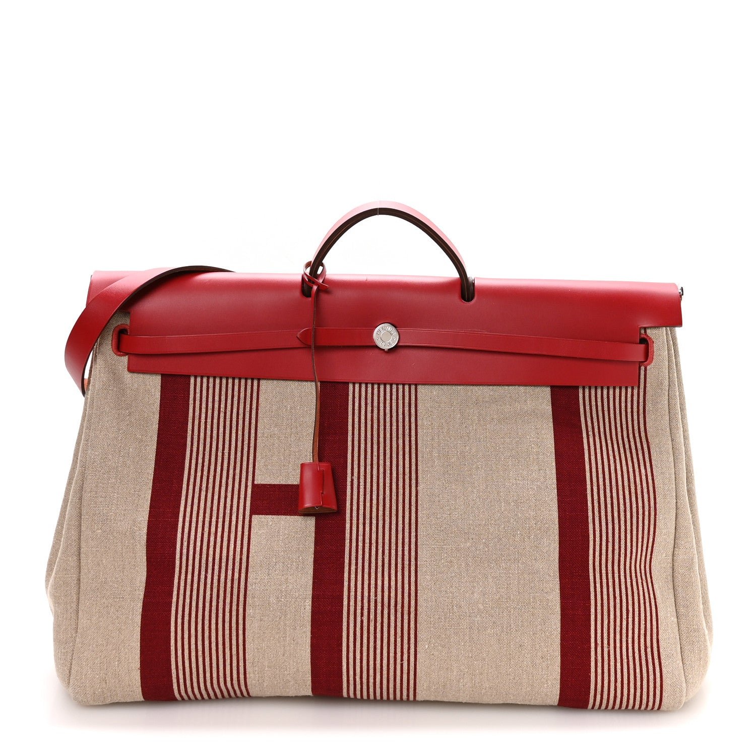 Hermes Vache Hunter Toile H Vibration Herbag 50 Bordeaux Ficelle Rouge Piment