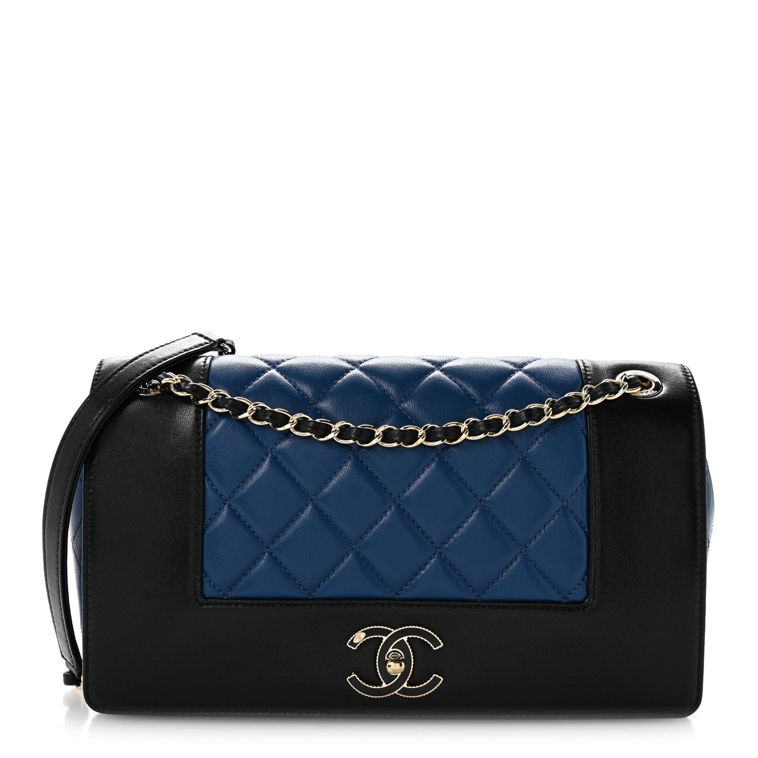 Chanel Sheepskin Quilted Vintage Mademoiselle Flap Blue Black