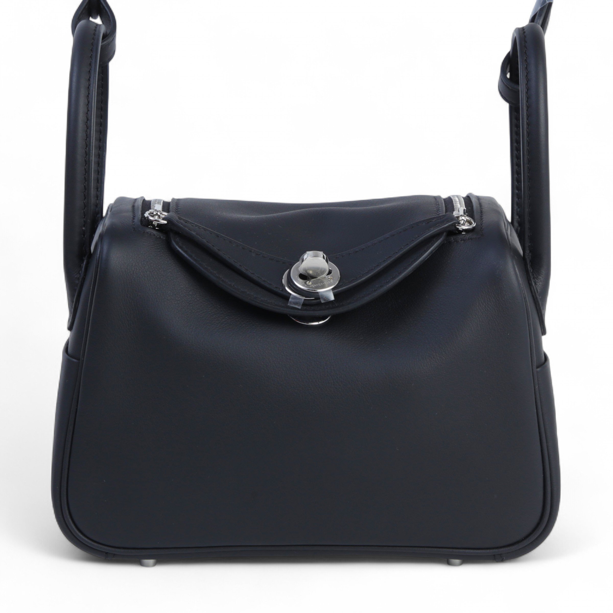 Hermes Brand New ( Rank N ) HERMÈS Mini Lindy II Verso Noir (89) Bleu Tie (P5) Swift Palladium hardware K (2025)