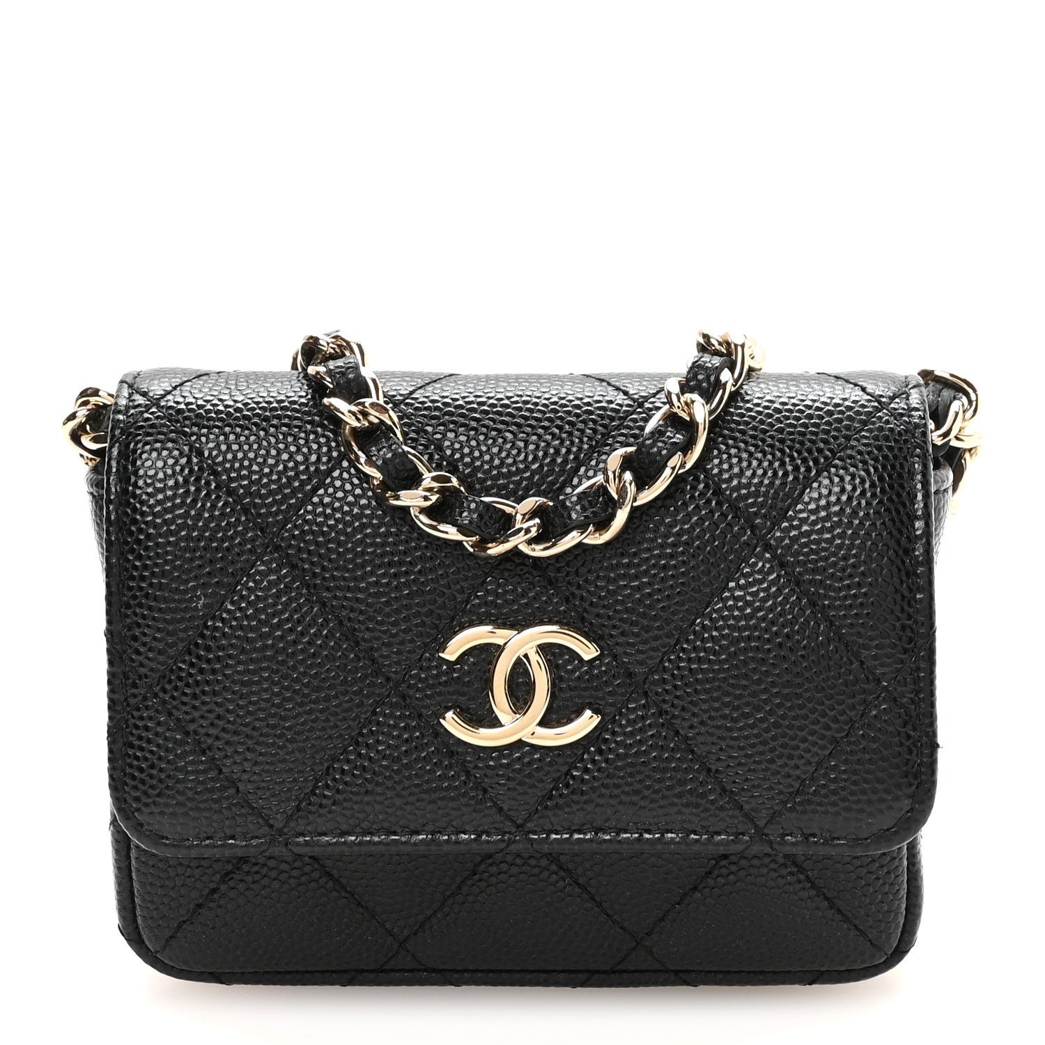 Chanel Caviar Quilted Belt Bag With Charms On Chain Black