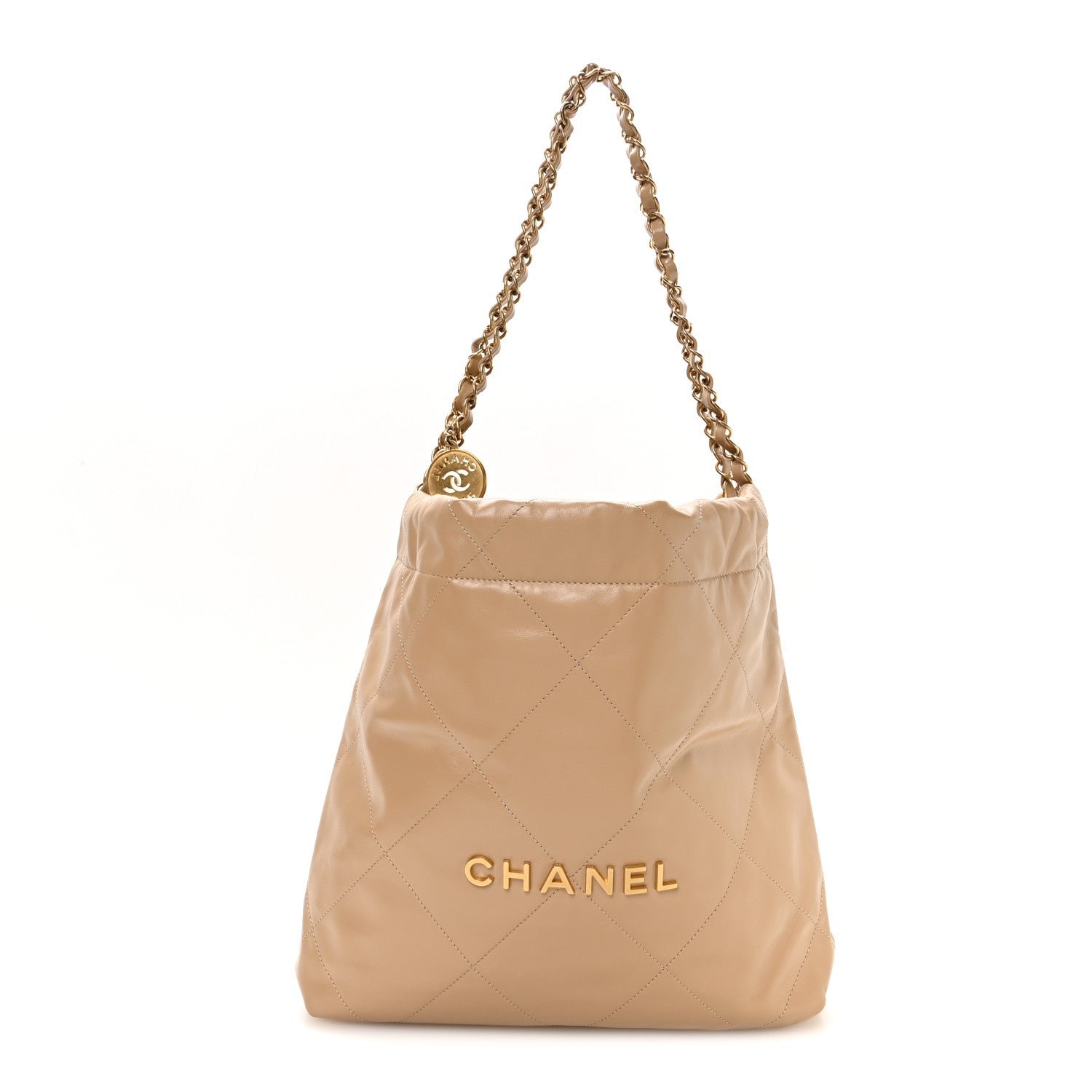Chanel Shiny Calfskin Quilted Small Chanel 22 Beige