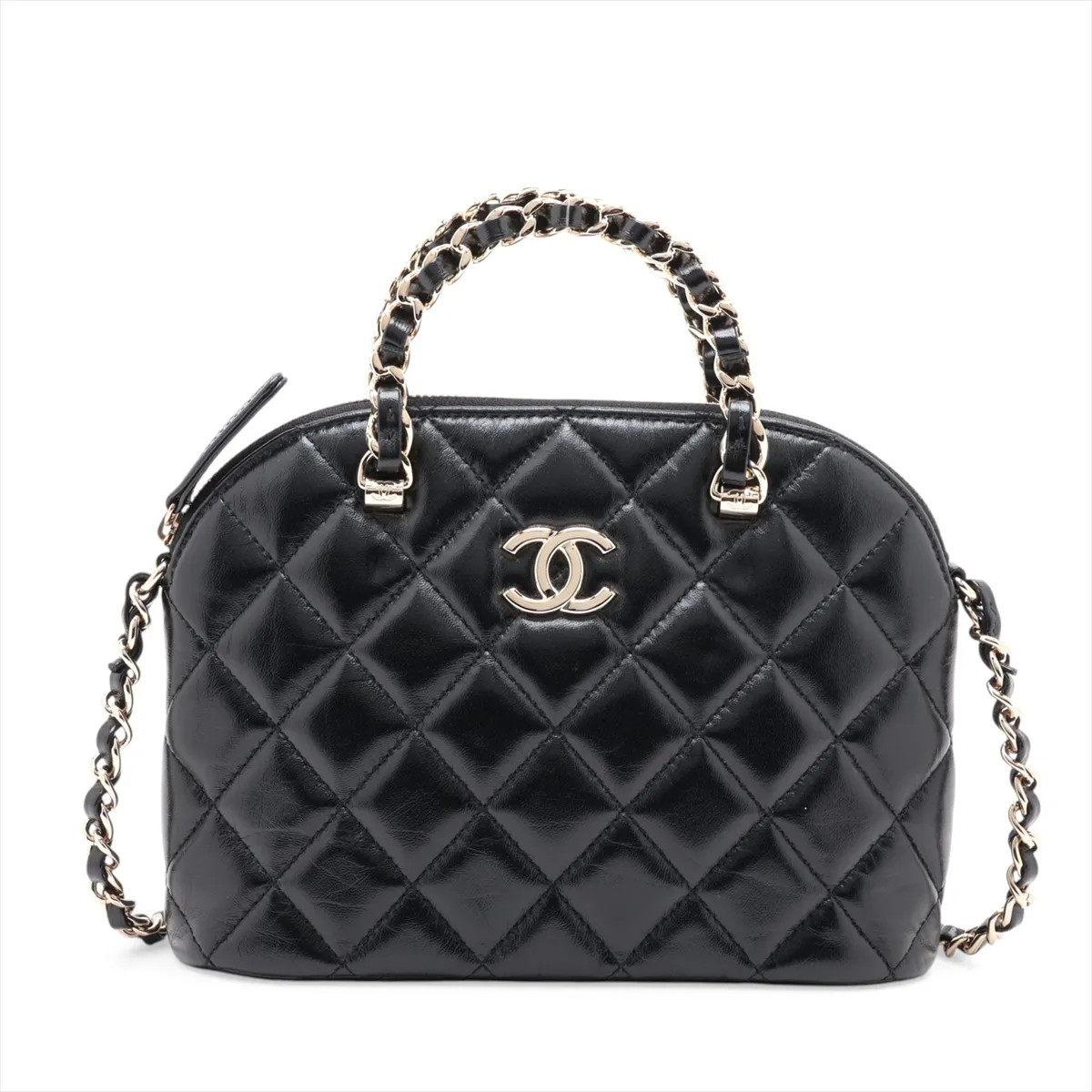 Chanel Matelasse Lambskin 2 Way Shoulder Bag Black Gold Metal Fittings random pl