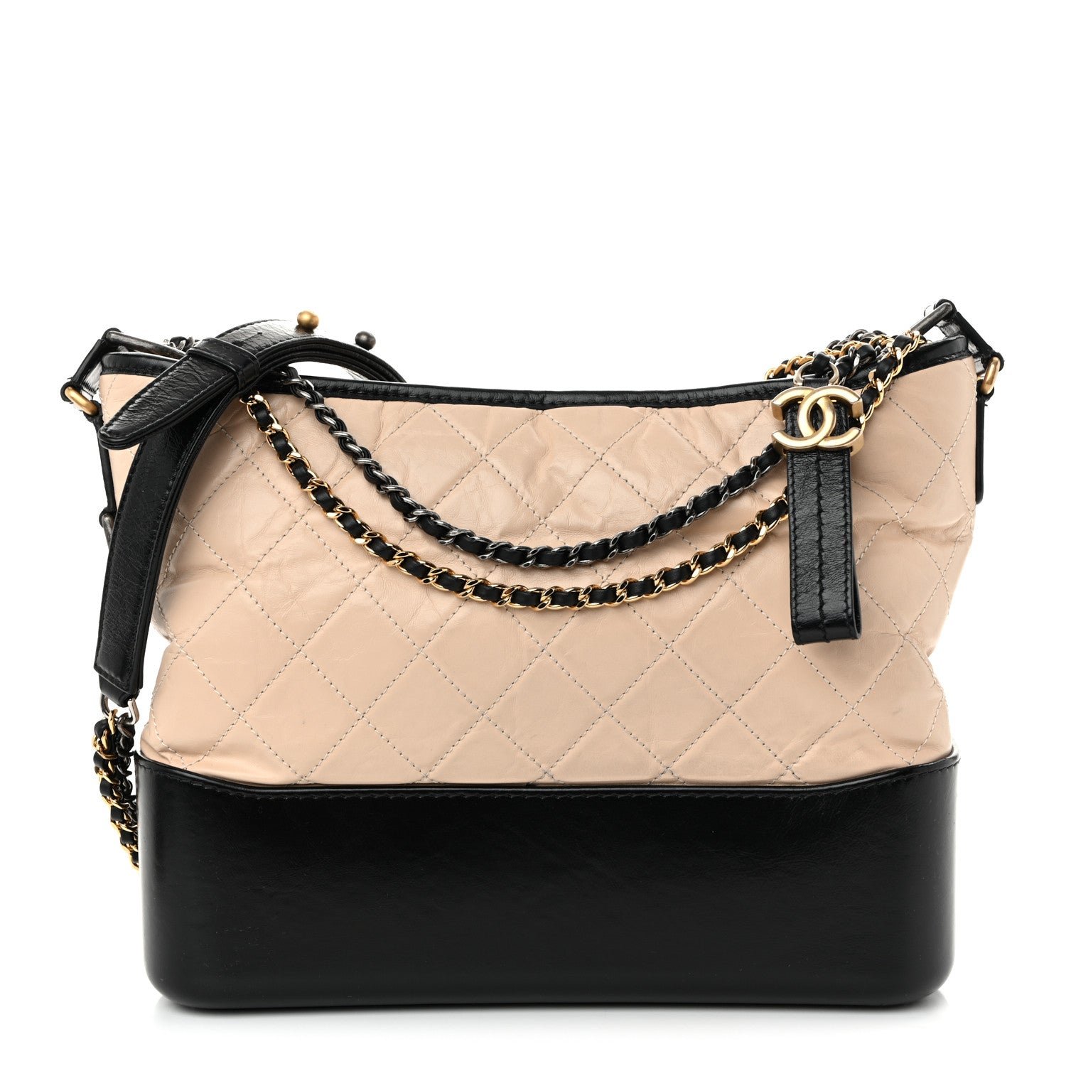 Chanel Aged Calfskin Quilted Medium Gabrielle Hobo Beige Black