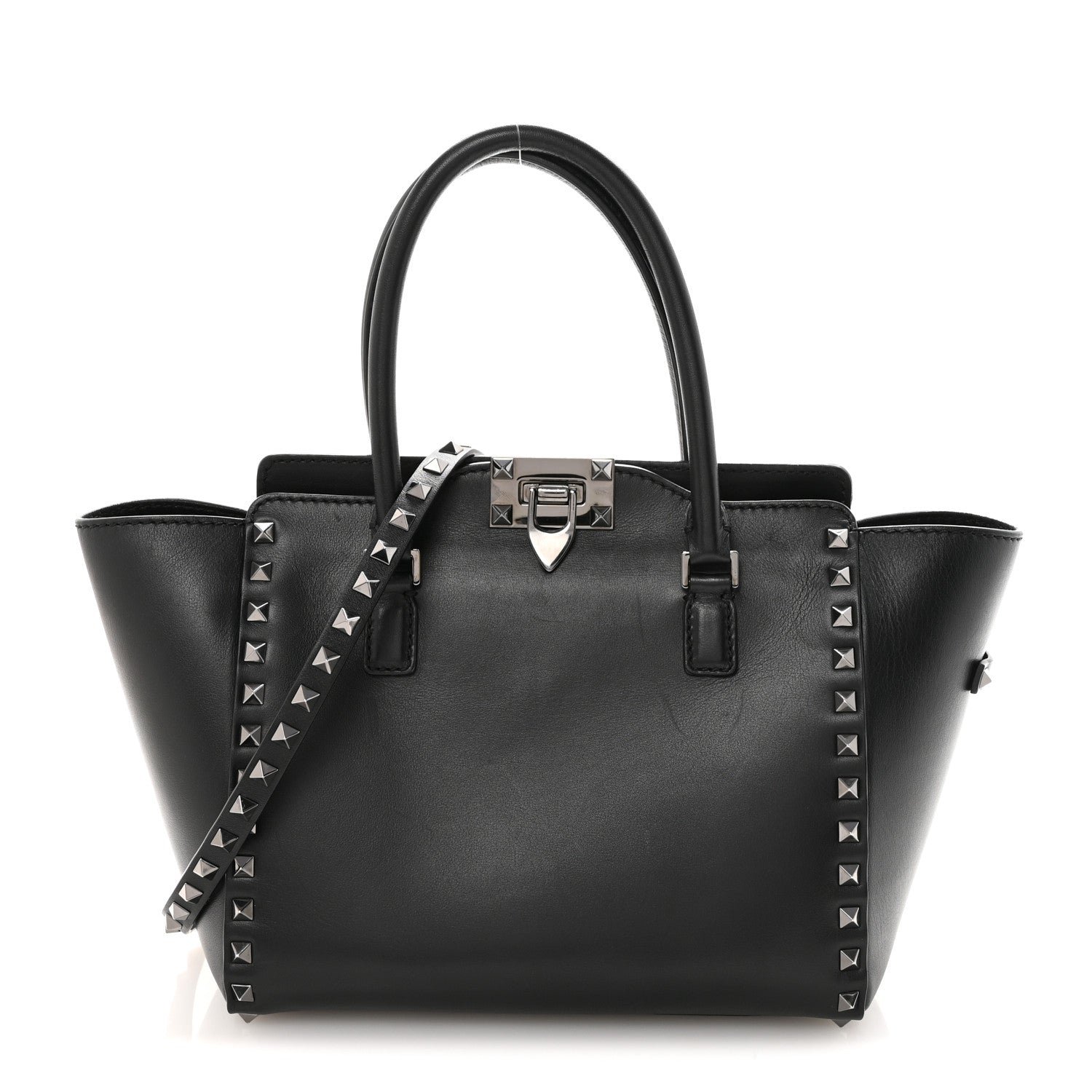 Valentino Garavani Vitello Small Rockstud Double Handle Tote Black