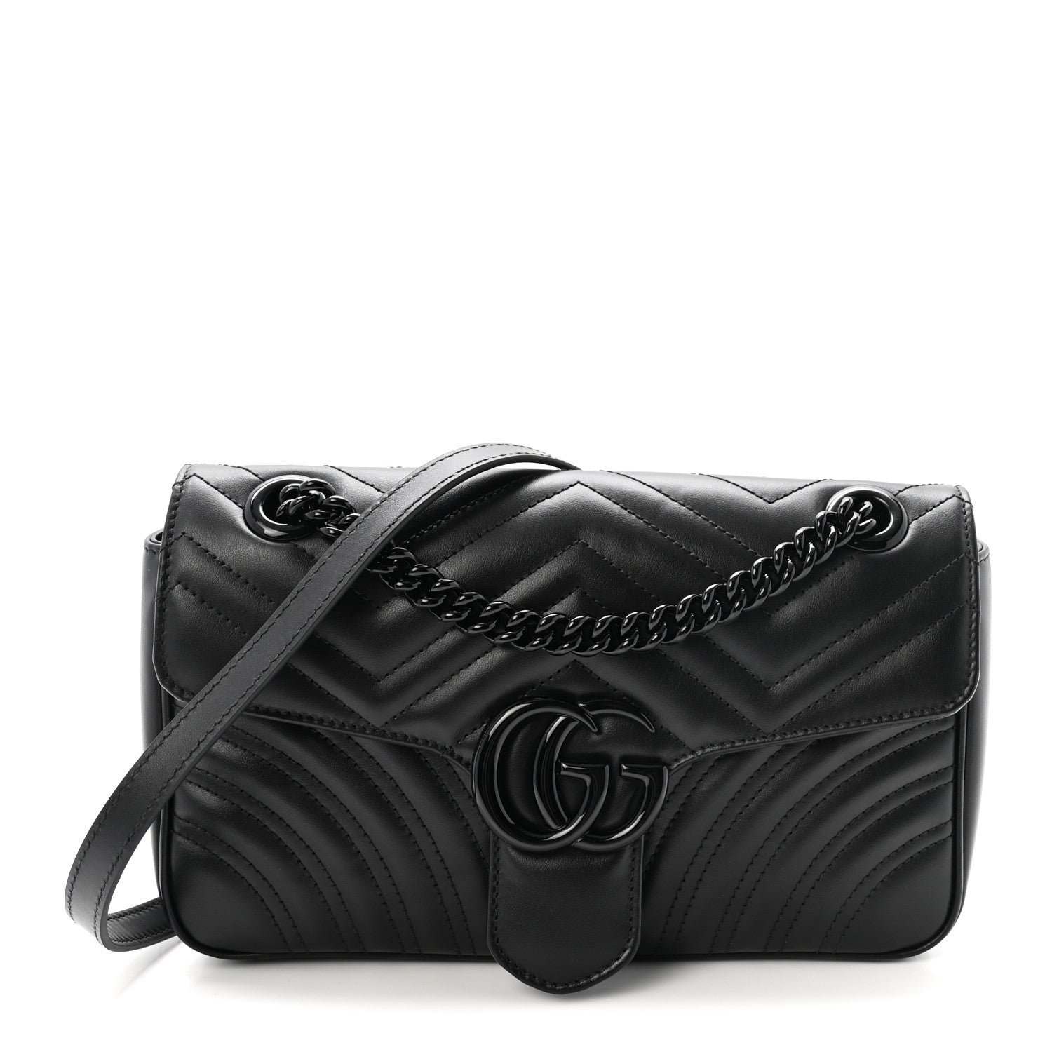 Gucci Calfskin Matelasse Monochrome Small GG Marmont Shoulder Bag Black