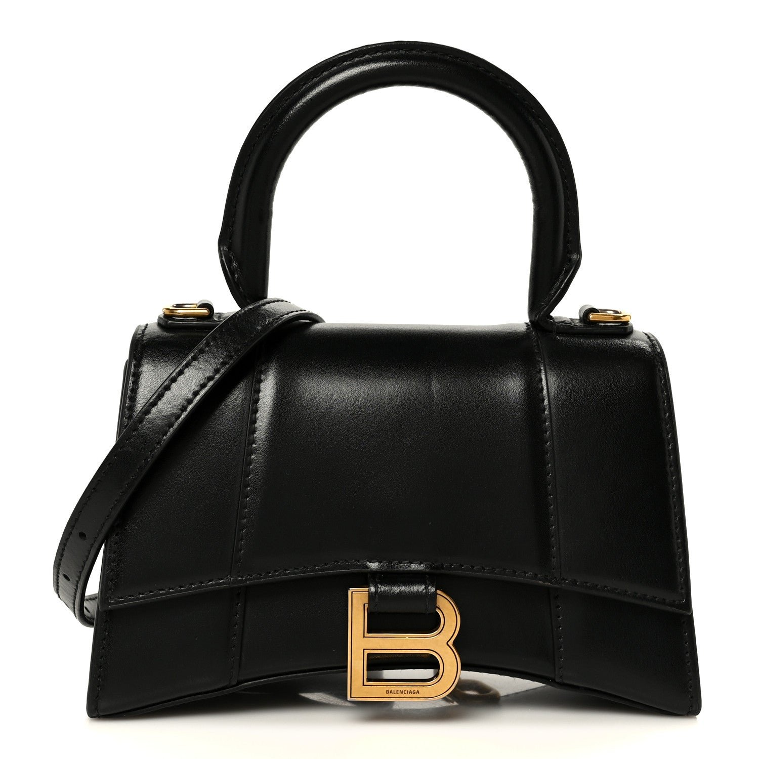 Balenciaga Shiny Box Calfskin Hourglass Top Handle Bag XS Black