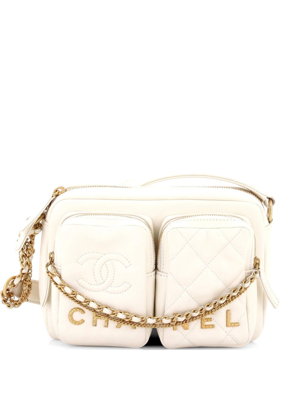 Logo Twin Pockets Chain Camera Case Quilted Calfskin Small shoulder bag