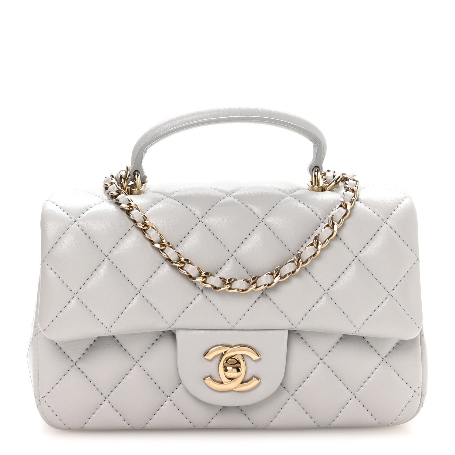 Chanel Lambskin Quilted Mini Top Handle Rectangular Flap Grey
