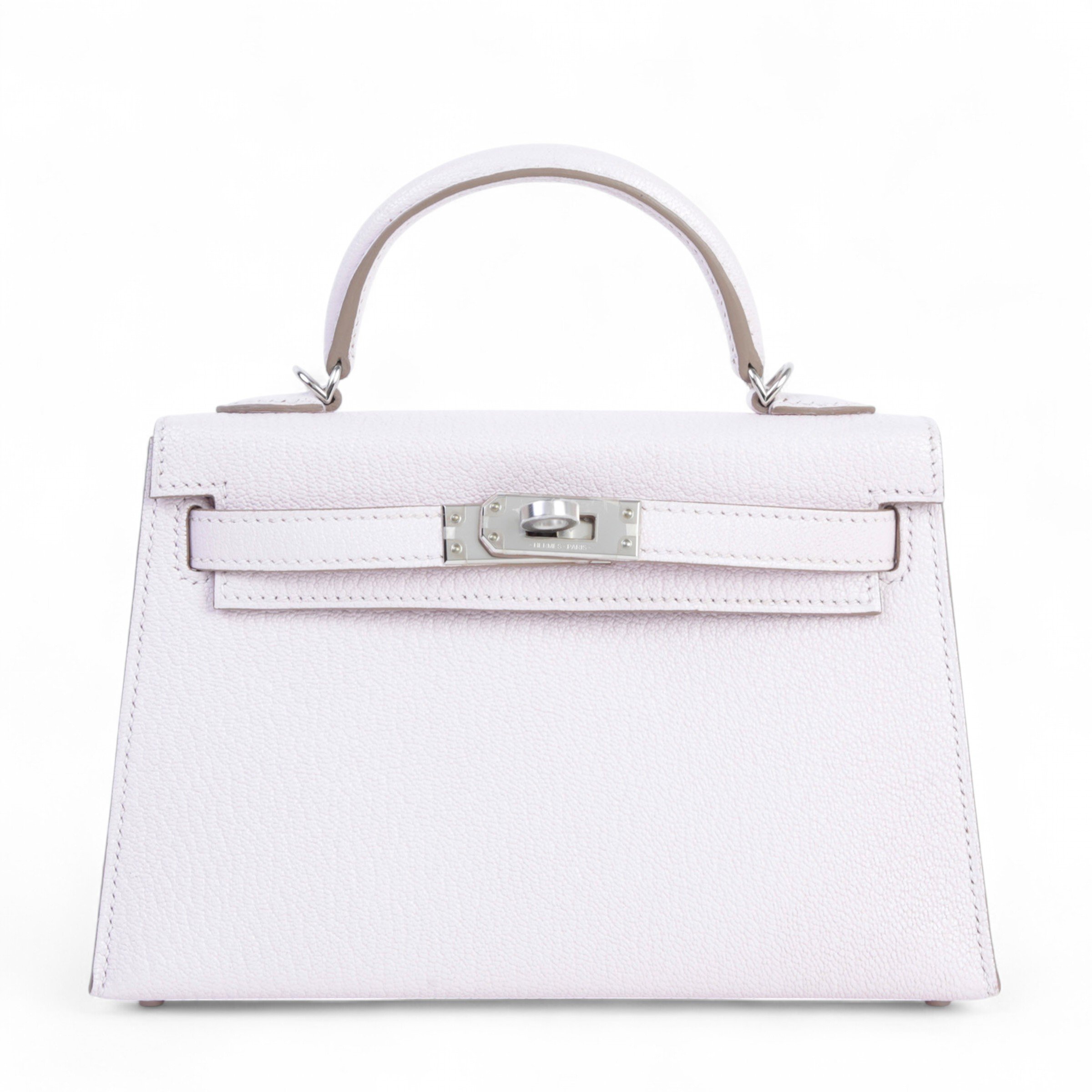 Hermes Excellent ( Rank SA ) HERMÈS Mini Kelly II Mauve Pale (09) Chevre Palladium hardware U (2022)