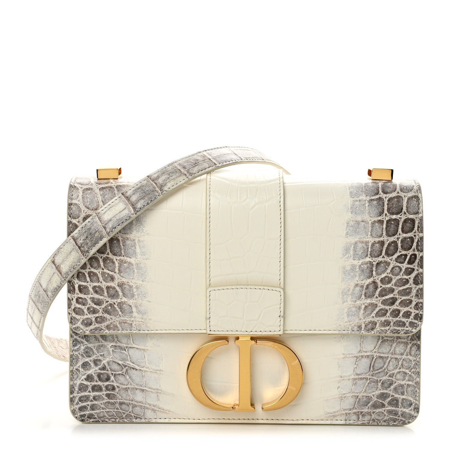 Christian Dior Niloticus Crocodile Himalaya 30 Montaigne Flap Bag Latte