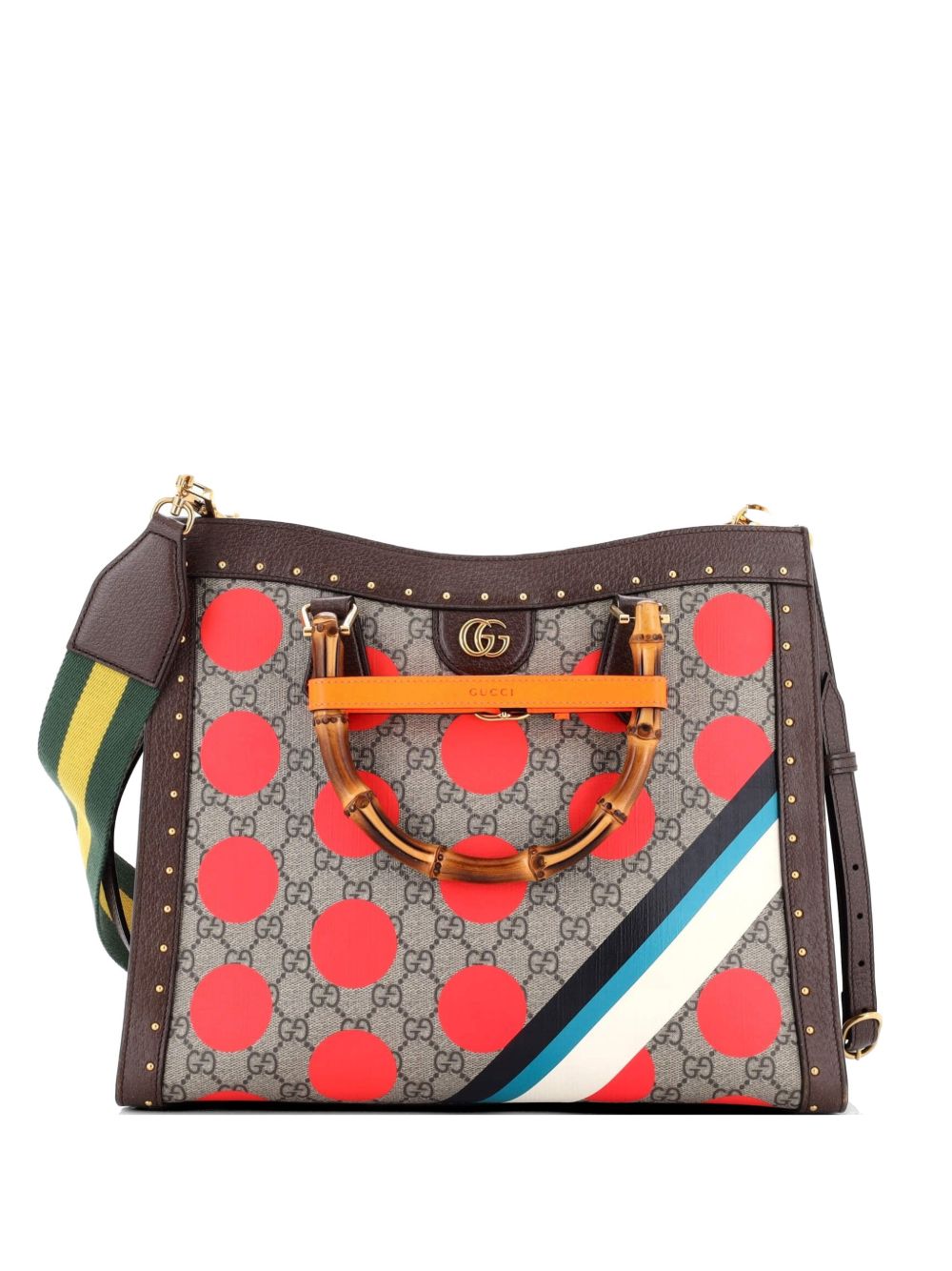 Diana NM Bamboo Handle Tote Printed GG Coated Canvas and Studded Leather Medium crossbody bag