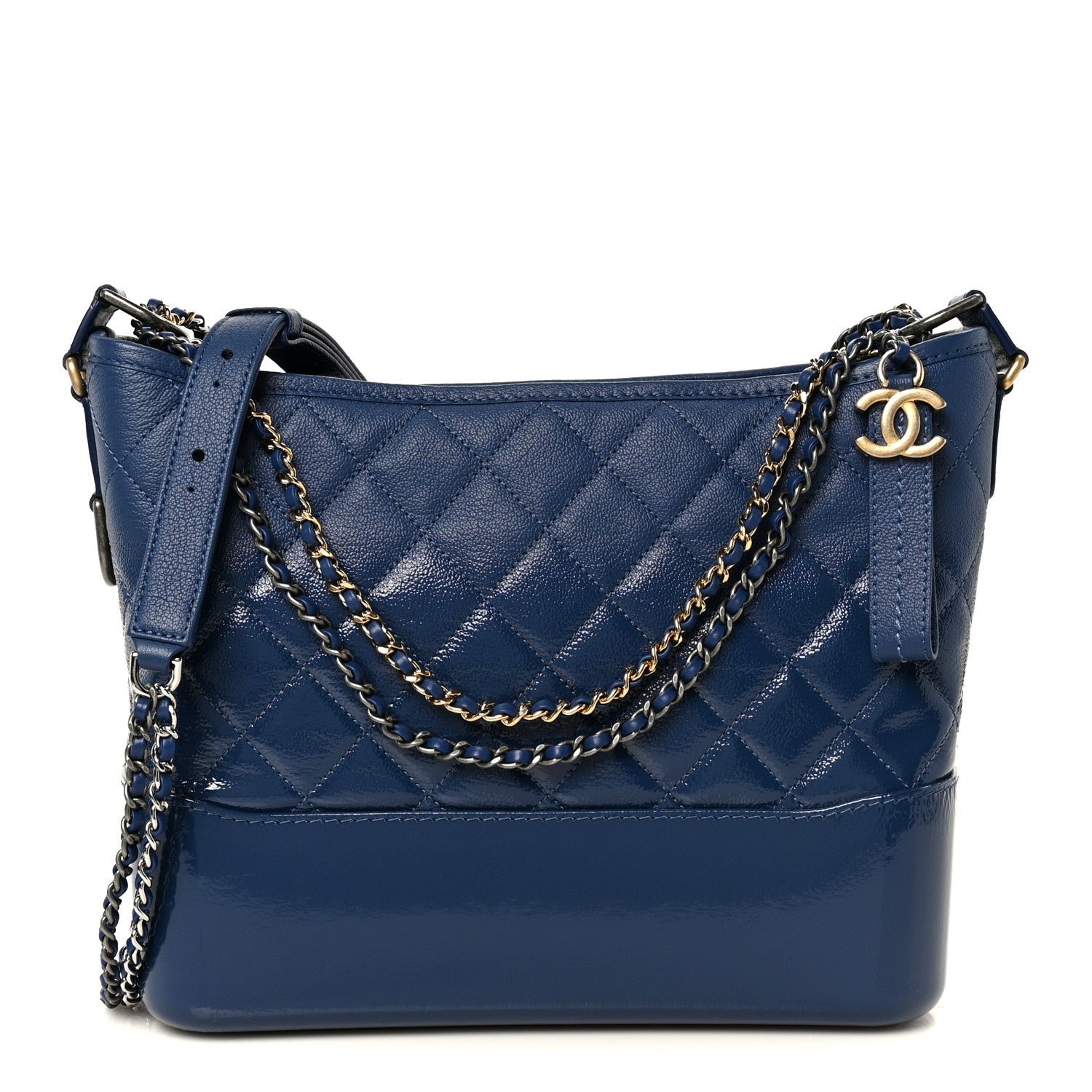 Chanel Patent Goatskin Quilted Medium Gabrielle Hobo Blue