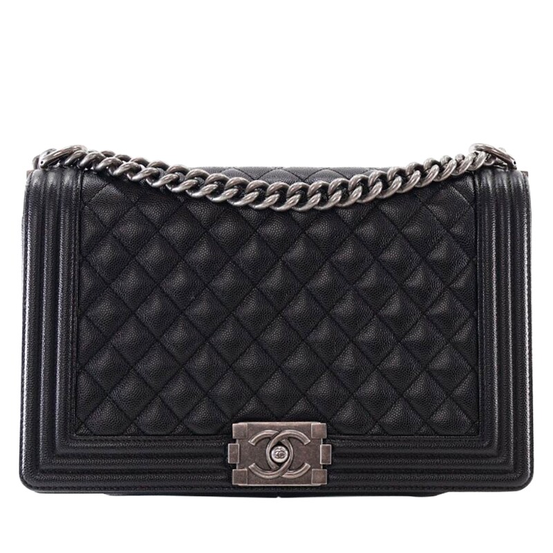 Chanel Black Quilted Caviar Large Boy Bag Ruthenium Hardware, 2019